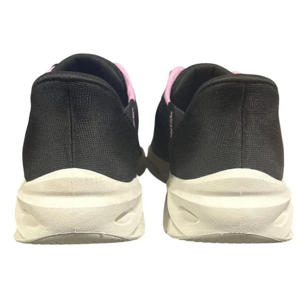 New Skechers Womens Size 7.5 Black Pink Mesh Hands Free Slide On Swift Fit Shoes